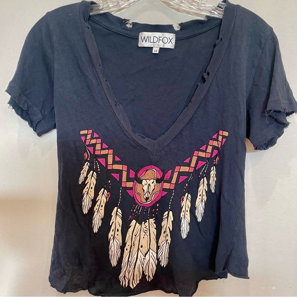 Wildfox dream catcher cropped v neck womens shirt
